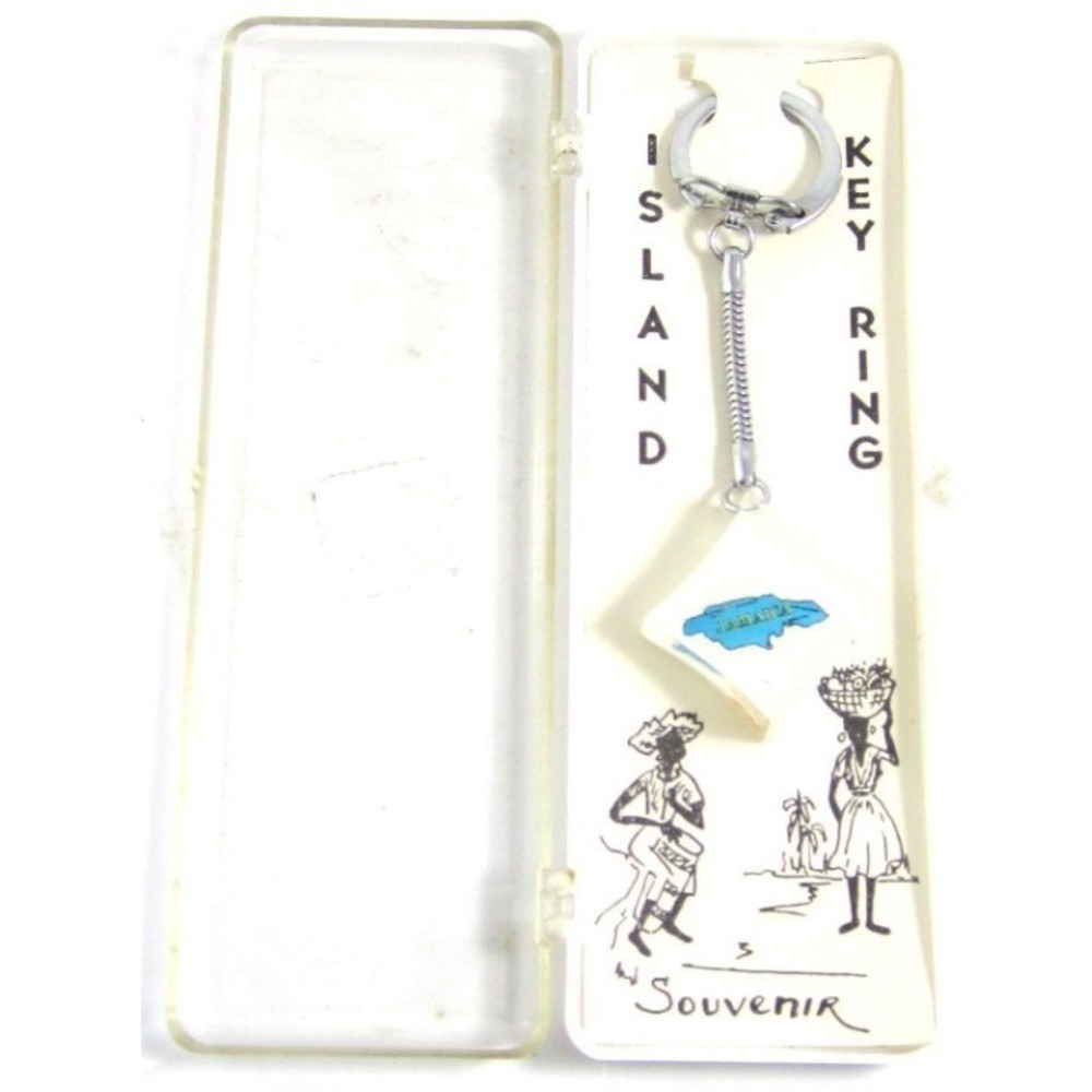 Vintage Blue & White Square Resin‎ Jamaica Key Chain
